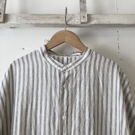 NATURAL LAUNDRY 先染めリネン ドルマンワンピース　シロストライプ