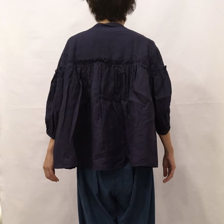 UNIVERSAL TISSU フレンチリネンバンドカラーブラウス オフ
