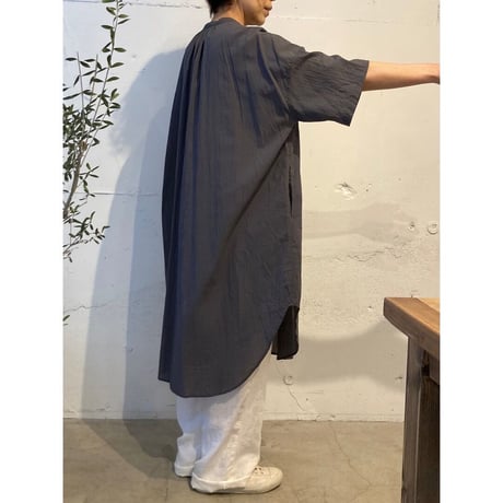 GALERIE TISSU オーガニックジョーゼット ハーフスリーブ クラシックシャツ チャコール