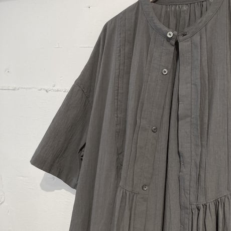 GALERIE TISSU オーガニックジョーゼット ハーフスリーブ クラシックシャツ チャコール