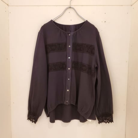 【BON VIEUX TEMPS】コットンコーマ天竺レースカーディガン　BLACK