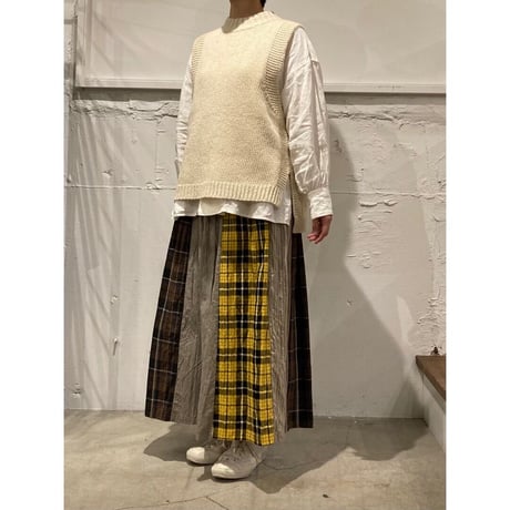 NATURAL LAUNDRY パネル シャーリングスカート グレー×ブルー