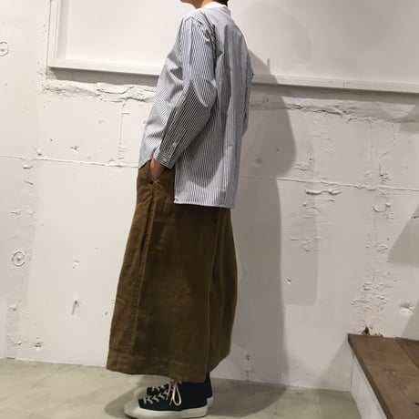NATURAL LAUNDRY ブロード クレリックパネルシャツ シロ×ブルーストライプ