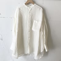 UNIVERSAL TISSU トリプルワッシャーリネン バンドカラーシャツ オフ