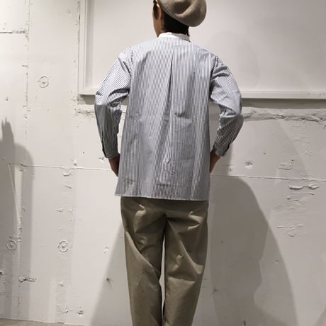 NATURAL LAUNDRY ブロード クレリックパネルシャツ ネイビーストライプ