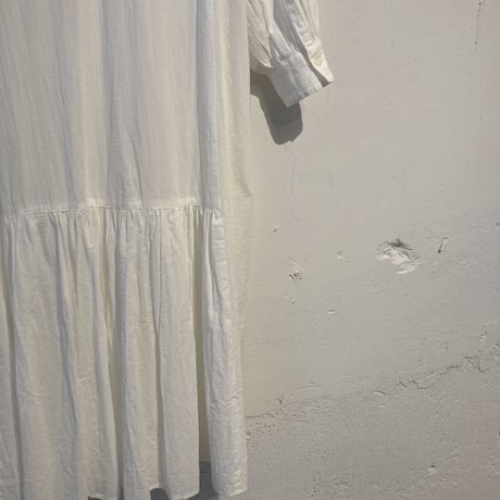 GALERIE TISSU オーガニックジョーゼット パネルワンピース シロ