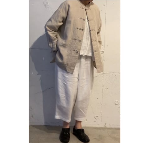 UNIVERSAL TISSU トリプルワッシャーリネン チャイナシャツ モカ