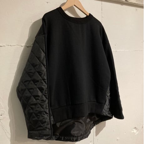 mao made 裏起毛×キルトプルオーバー　クロ×クロ