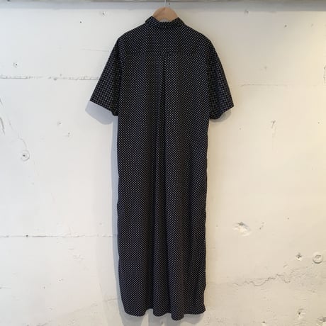 NATURAL LAUNDRY ブロード ロングシャツワンピース　ネイビー×白ドット