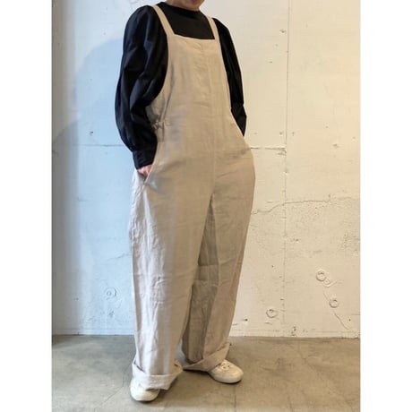 TISSU トリプルワッシャーリネンサイドギャザーサロペット size3 キナリ