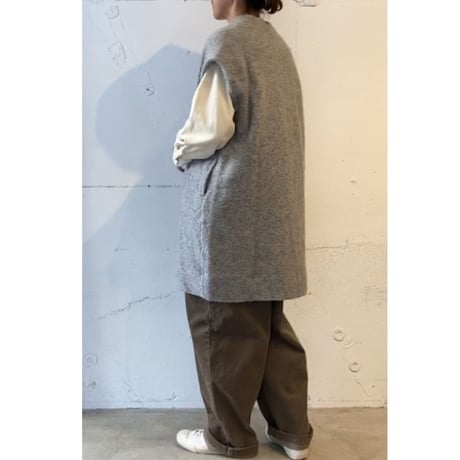 grin シープパイルボアロングベスト TOPグレー(ピン付き)