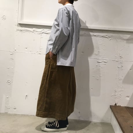 NATURAL LAUNDRY ブロード クレリックパネルシャツ ネイビーストライプ