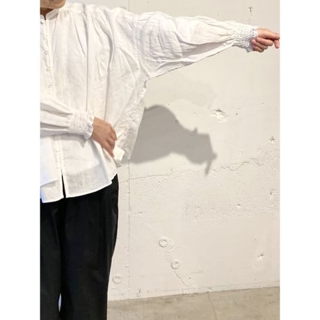 UNIVERSAL TISSU フレンチリネン シャーリングブラウス リネンオレンジ