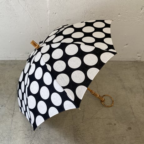 SUR MER 日傘　（NEW！）綿麻 水玉（大）プリント ホワイト（綿 55% 麻45％）晴雨兼用