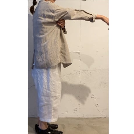UNIVERSAL TISSU トリプルワッシャーリネン チャイナシャツ キナリ