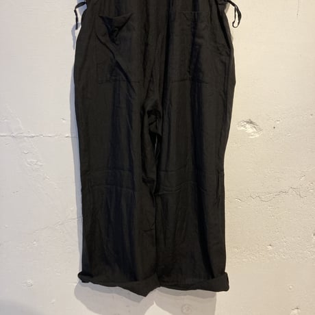 TISSU トリプルワッシャーリネンサイドギャザーサロペット size3 クロ