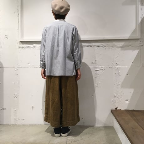 NATURAL LAUNDRY ブロード クレリックパネルシャツ シロ×ブルーストライプ