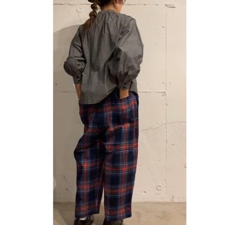 UNIVERSAL TISSU ネルチェック ギャザーパンツ グレーチェック