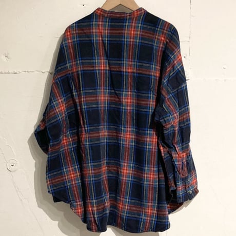 UNIVERSAL TISSU ネルチェック バンドカラーシャツ ネイビーチェック