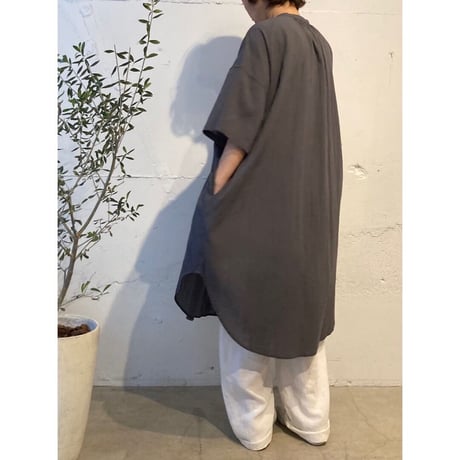 GALERIE TISSU オーガニックジョーゼット ハーフスリーブ クラシックシャツ チャコール
