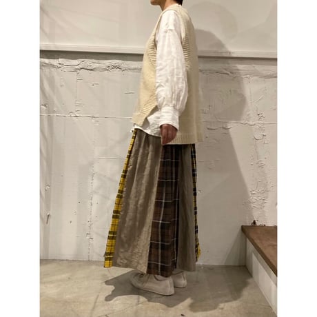 NATURAL LAUNDRY パネル シャーリングスカート ブラウン