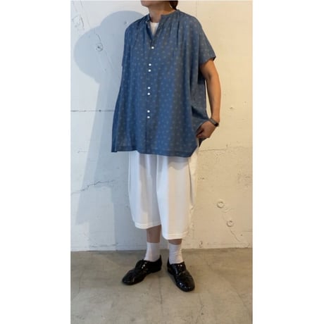 NATURAL LAUNDRY フラワーワイドチュニック シェイドブルー