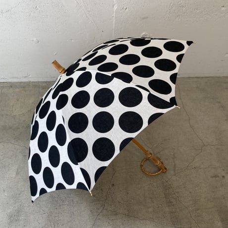 SUR MER 日傘　（NEW！）綿麻 水玉（大）プリント ブラック（綿 55% 麻45％）晴雨兼用