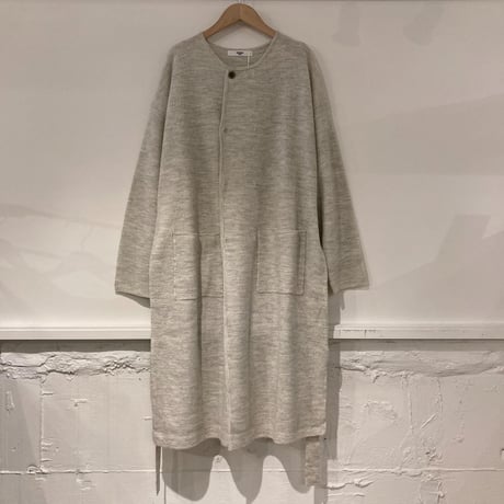 UNIVERSAL TISSU ウール縮絨 クルーロングカーデ ライトTOPグレー