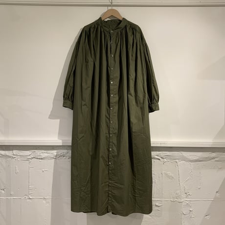 UNIVERSAL TISSU クラシックギャザーシャツドレス カーキ