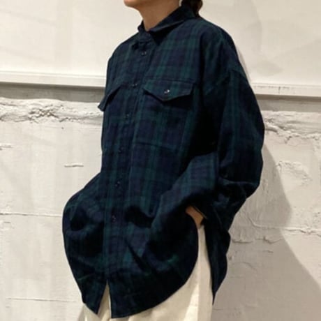 TISSU エターミンチェック ミリタリーシャツ モカチェック