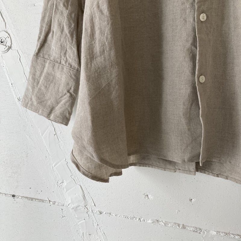 UNIVERSAL TISSU トリプルワッシャーリネン バンドカラーシャツ キナリ