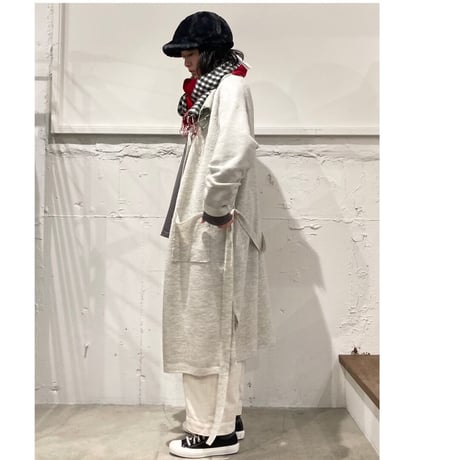 UNIVERSAL TISSU ウール縮絨 クルーロングカーデ クロ