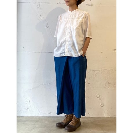 NATURAL LAUNDRY シャンブレー半袖ファーマーシャツ オフ