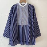 NATURAL LAUNDRY ブロード クレリックパネルシャツ ネイビーストライプ