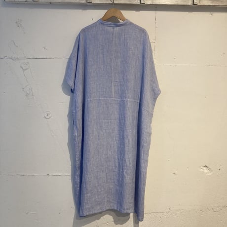 NATURAL LAUNDRY 先染めリネン ドルマンワンピース サックスストライプ