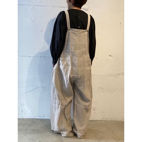 TISSU トリプルワッシャーリネンサイドギャザーサロペット size3 クロ