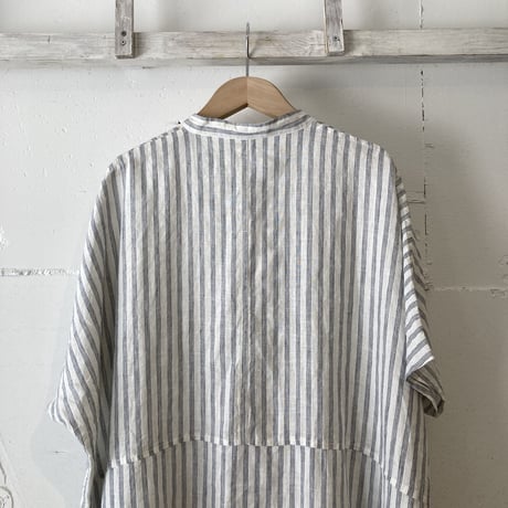 NATURAL LAUNDRY 先染めリネン ドルマンワンピース　シロストライプ