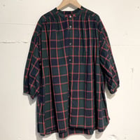 UNIVERSAL TISSU コットンチェック ギャザーシャツブラウス ブラックウォッチ