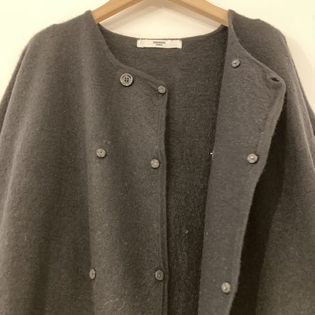 UNIVERSAL TISSU ウール縮絨 クルーロングカーデ クロ