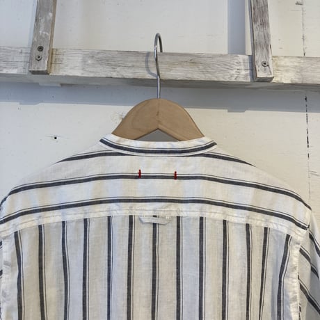 NATURAL LAUNDRY シャンブレー半袖ファーマーシャツ オフワイドストライプ