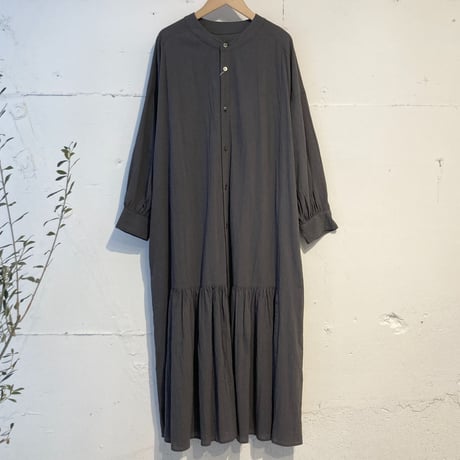 GALERIE TISSU オーガニックジョーゼット パネルワンピース チャコール