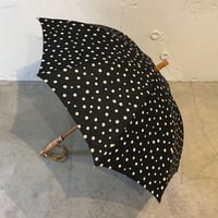 SUR MER 日傘　綿麻シーチング　水玉プリント ブラック　（綿55%、麻45% ）晴雨兼用