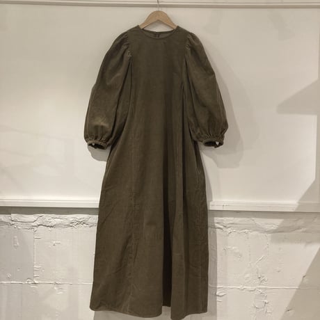 GALERIE TISSU リサイクルコーデュロイ ギャザースリーブワンピース カーキ