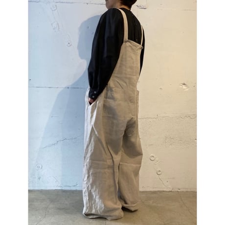 TISSU トリプルワッシャーリネンサイドギャザーサロペット size3 クロ