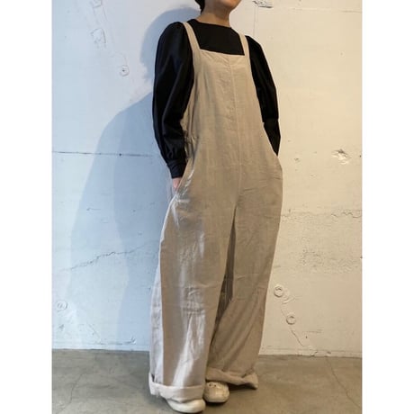 TISSU トリプルワッシャーリネンサイドギャザーサロペット size3 クロ