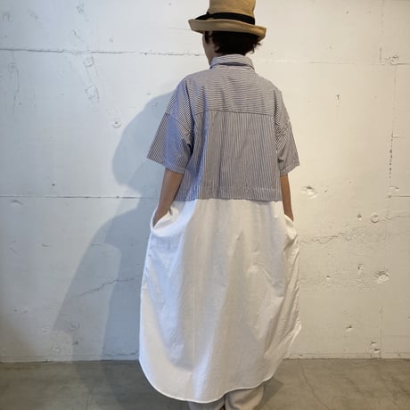 TISSU タイプライター ウエストタック切替ロングシャツ シロ