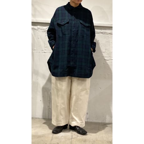 TISSU エターミンチェック ミリタリーシャツ モカチェック