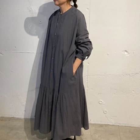 GALERIE TISSU オーガニックジョーゼット パネルワンピース チャコール