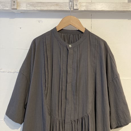 GALERIE TISSU オーガニックジョーゼット ハーフスリーブ クラシックシャツ チャコール