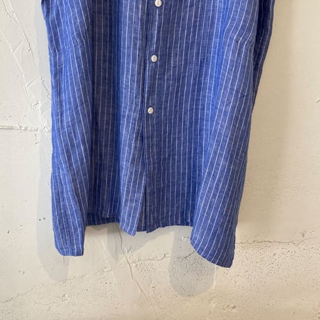 NATURAL LAUNDRY 先染めリネン ドルマンワンピース　ブルーストライプ